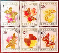 Набор почтовых марок (6 шт.). "Бабочки". 1990 год, Болгария.