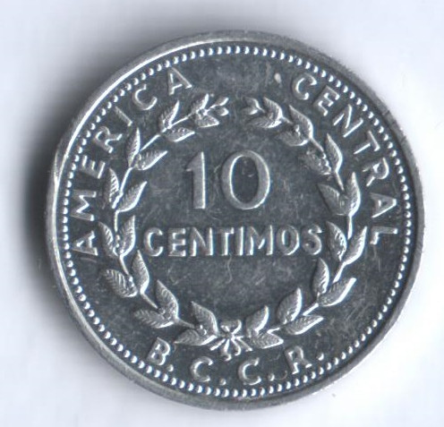 Монета 10 сентимо. 1982 год, Коста-Рика.