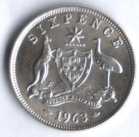Монета 6 пенсов. 1963(m) год, Австралия.