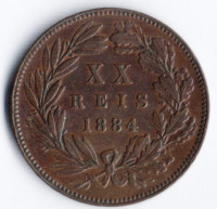 Монета 20 рейсов. 1884 год, Португалия.