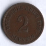 Монета 2 пфеннига. 1916 год (D), Германская империя.