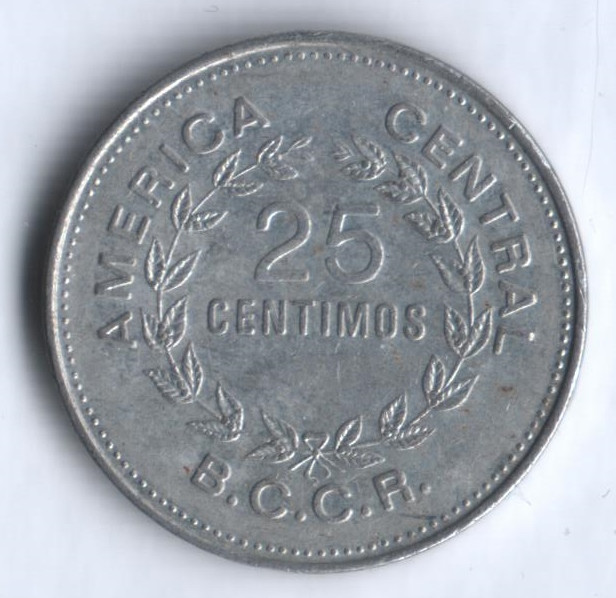 Монета 25 сентимо. 1982 год, Коста-Рика.