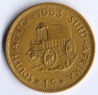 Монета 1 цент. 1963 год, ЮАР.