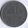 Монета 1 боливиано. 1995 год, Боливия.