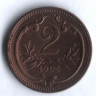 Монета 2 геллера. 1905 год, Австро-Венгрия.