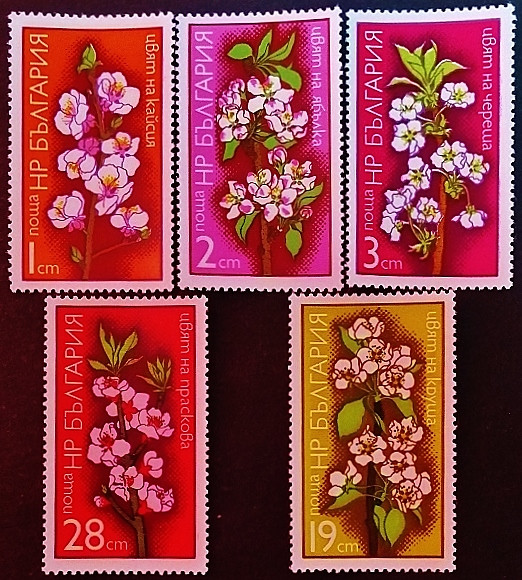 Набор марок (5 шт.). "Цветение плодовых деревьев". 1975 год, Болгария.