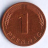 Монета 1 пфенниг. 1980(J) год, ФРГ.