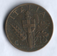 Монета 10 чентезимо. 1940 год, Италия.
