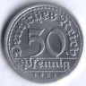 Монета 50 пфеннигов. 1921 год (F), Веймарская республика.