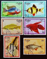 Набор почтовых марок (6 шт.). "Аквариум парка им. Ленина". 1977 год, Куба.