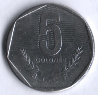 Монета 5 колонов. 1985 год, Коста-Рика.