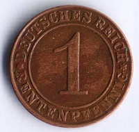 Монета 1 рентенпфенниг. 1923 год (J), Веймарская республика.