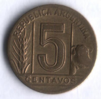 Монета 5 сентаво. 1945 год, Аргентина.