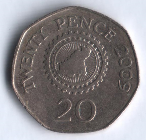 Монета 20 пенсов. 2009 год, Гернси.