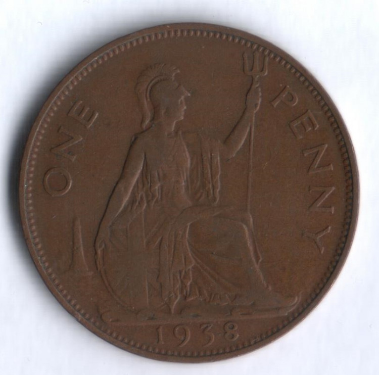 Монета 1 пенни. 1938 год, Великобритания.