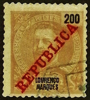 Почтовая марка (200 r.). "Король Карлос I". 1911 год, Лоренсу-Маркиш.