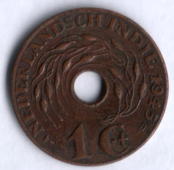 Монета 1 цент. 1945(D) год, Нидерландская Индия.