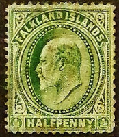 Почтовая марка (⅟₂ p.). "Король Эдуард VII". 1904 год, Фолклендские острова.