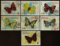 Набор почтовых марок (7 шт.). "Бабочки". 1963 год, Монголия.