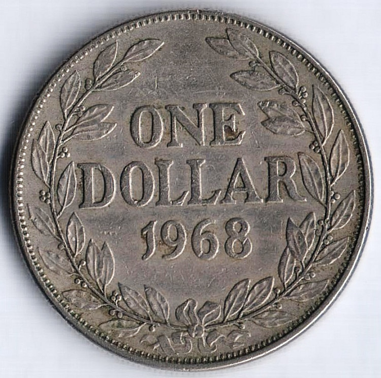 Монета 1 доллар. 1968 год, Либерия.