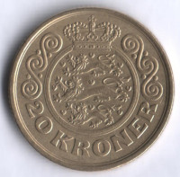 Монета 20 крон. 1994 год, Дания. LG;JP;A.