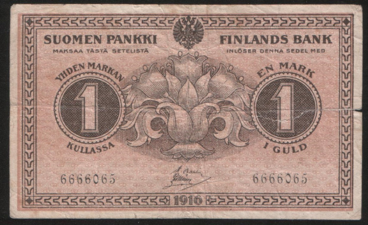 Бона 1 марка золотом. 1916 год, Великое княжество Финляндское.