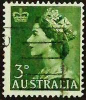 Почтовая марка (3 p.). "Королева Елизавета II". 1953 год, Австралия.