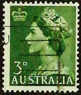 Почтовая марка (3 p.). "Королева Елизавета II". 1953 год, Австралия.