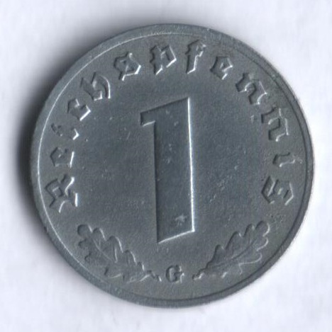 Монета 1 рейхспфенниг. 1942 год (G), Третий Рейх.