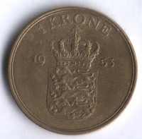 Монета 1 крона. 1953 год, Дания. N;S.
