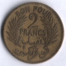 2 франка. 1921 год, Тунис (протекторат Франции).
