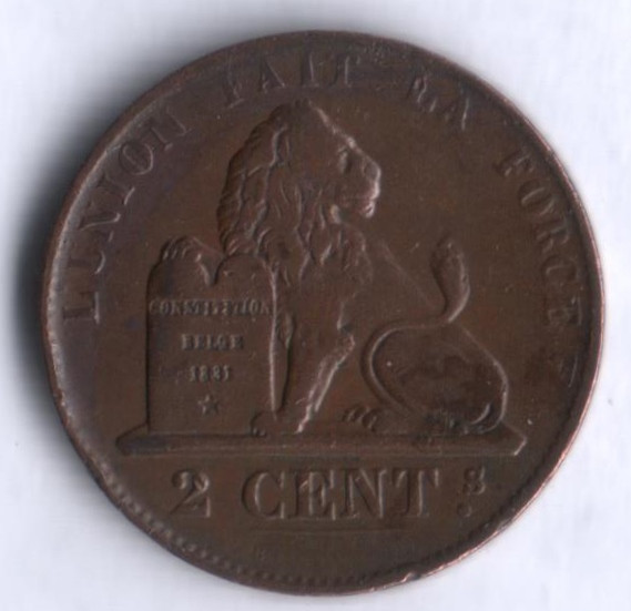 Монета 2 сантима. 1863 год, Бельгия.