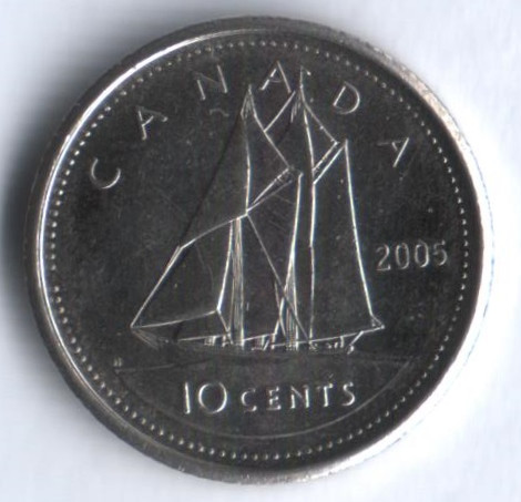 Монета 10 центов. 2005 год, Канада.