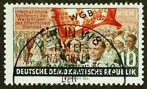 Почтовая марка. "Конференция трудящихся". 1955 год, ГДР.