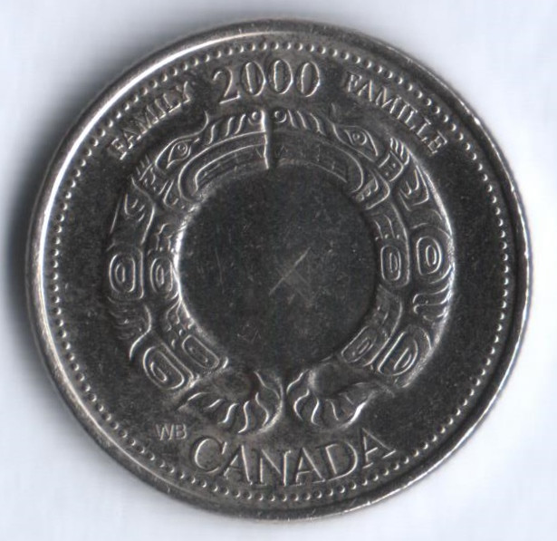 Монета 25 центов. 2000 год, Канада. Миллениум. Семья.