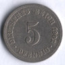 Монета 5 пфеннигов. 1902 год (A), Германская империя.