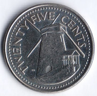 Монета 25 центов. 1998 год, Барбадос.