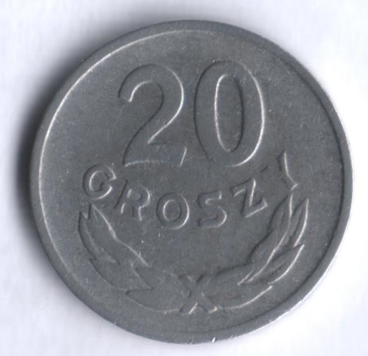 Монета 20 грошей. 1965 год, Польша.