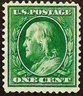 Почтовая марка (1 c.). "Бенджамин Франклин". 1909 год, США.