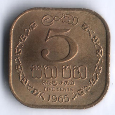 5 центов. 1965 год, Цейлон.
