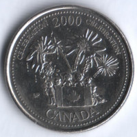 Монета 25 центов. 2000 год, Канада. Миллениум. Праздник.
