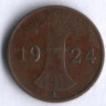 Монета 1 рентенпфенниг. 1924 год (А), Веймарская республика.
