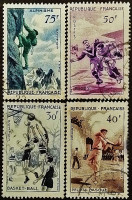 Набор почтовых марок (4 шт.). "Спорт-1956". 1956 год, Франция.
