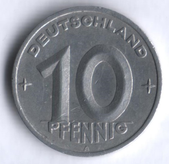 Монета 10 пфеннигов. 1950 год (А), ГДР.