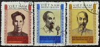 Набор почтовых марок (3 шт.). "80 лет со дня рождения Хо Ши Мина". 1970 год, Вьетнам.