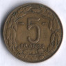 Монета 5 франков. 1958 год, Камерун.