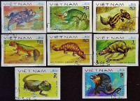 Набор почтовых марок (8 шт.). "Рептилии (II)". 1983 год, Вьетнам.