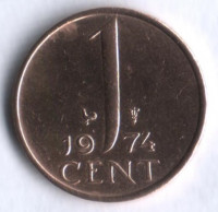 Монета 1 цент. 1974 год, Нидерланды.
