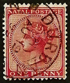 Почтовая марка (1 p.). "Королева Виктория". 1884 год, Натал (Южная Африка).