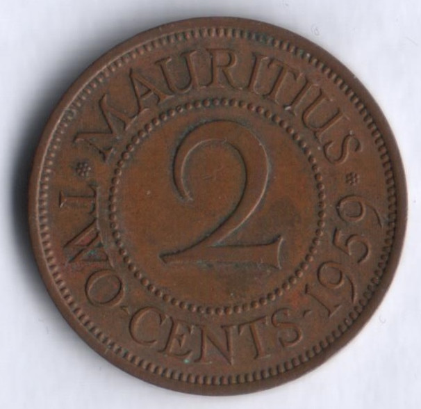 Монета 2 цента. 1959 год, Маврикий.